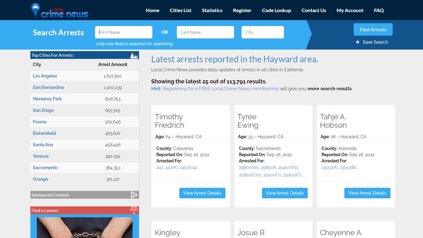 Hayward California Arrest Records | Local Crime News