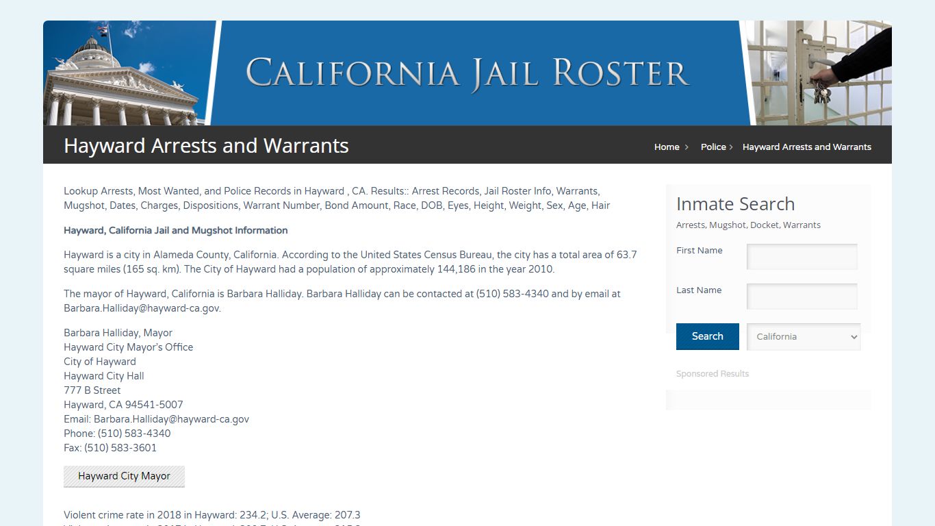 Hayward Arrests and Warrants | Jail Roster Search